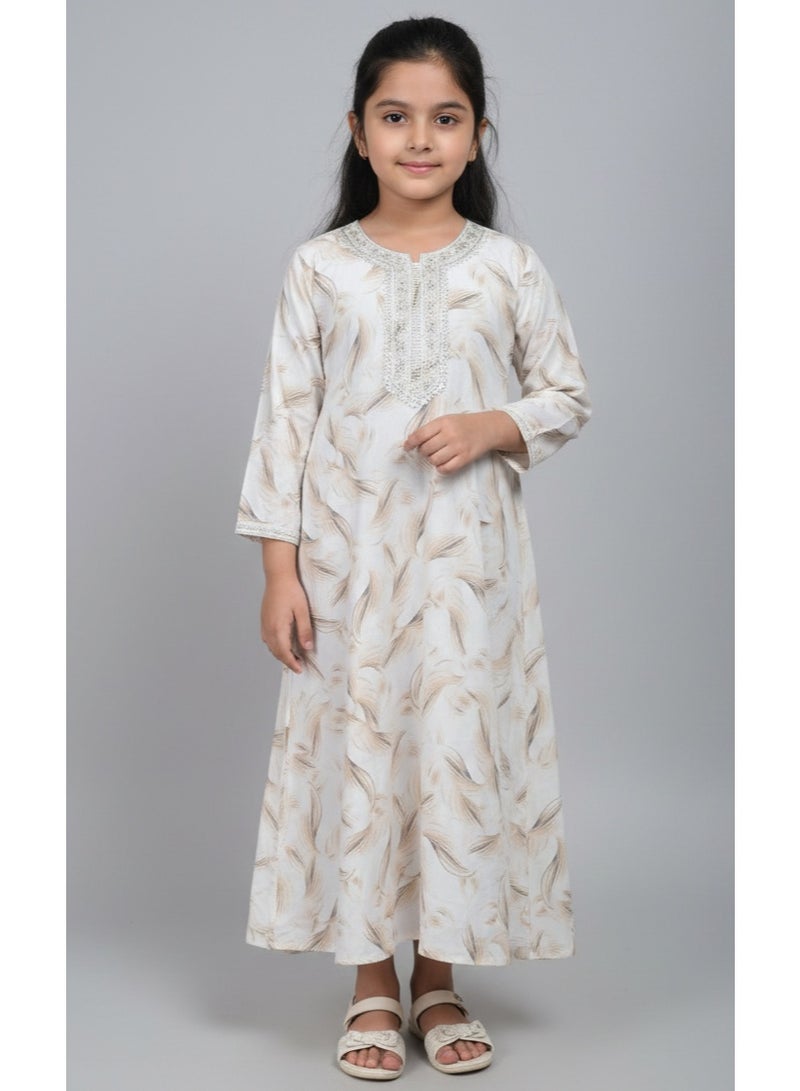 HANA & SARA Girls Arabic Digital Print Jalabiya – Pastel Floral Festive Viscose Blended Comfort Dress - Image 1